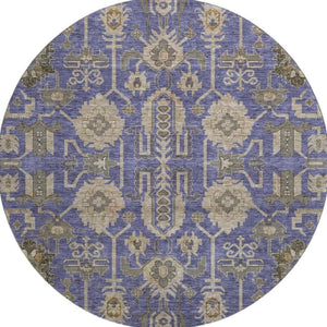 HomeRoots 8' Washable Oriental Round Rug in Purple, Beige & Charcoal - Durable, Stain-Resistant, UV Protected! 656672