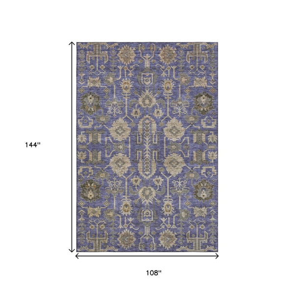 HomeRoots 9' X 12' Oriental Washable Area Rug in Purple, Beige & Charcoal – Durable, Stain-Resistant & UV Safe! 656674