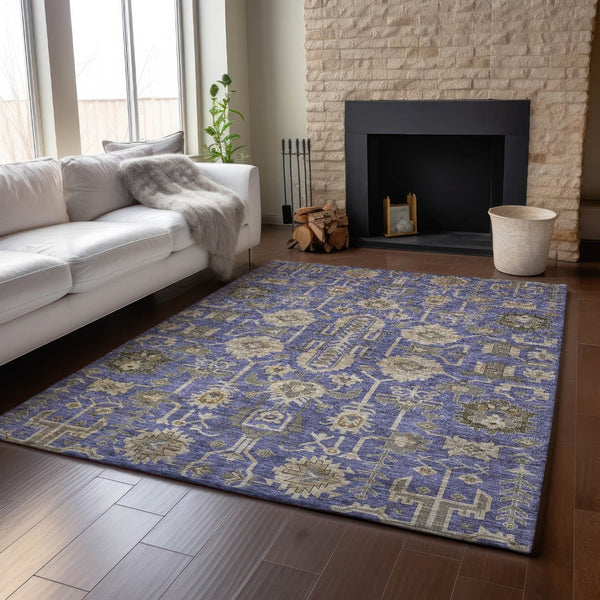 HomeRoots 10' X 14' Elegant Purple Beige Charcoal Oriental Washable Area Rug with UV Protection & Durability 656675