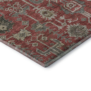HomeRoots 8' Red Beige and Charcoal Round Rug - Washable, UV-Protected, Stain-Resistant for Busy Homes 656678