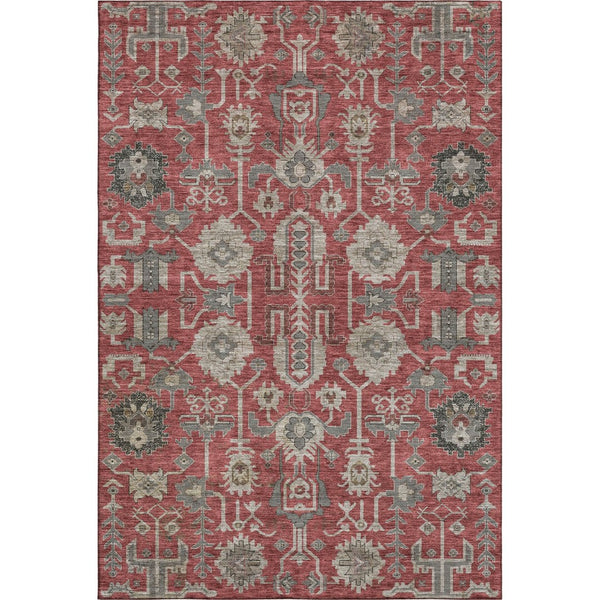HomeRoots 8' X 10' Red, Beige & Charcoal Oriental Area Rug – Washable, Stain Resistant & UV Protected Elegance 656679