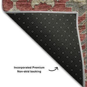 HomeRoots 8' X 10' Red, Beige & Charcoal Oriental Area Rug – Washable, Stain Resistant & UV Protected Elegance 656679