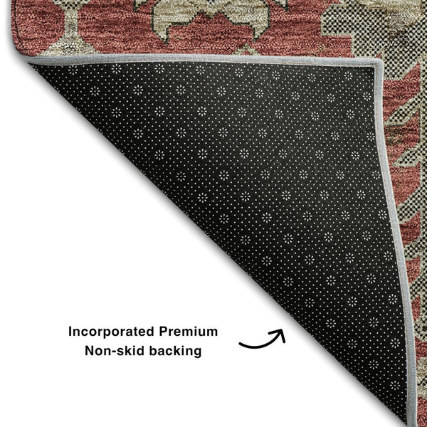 HomeRoots 8' X 10' Red, Beige & Charcoal Oriental Area Rug – Washable, Stain Resistant & UV Protected Elegance 656679