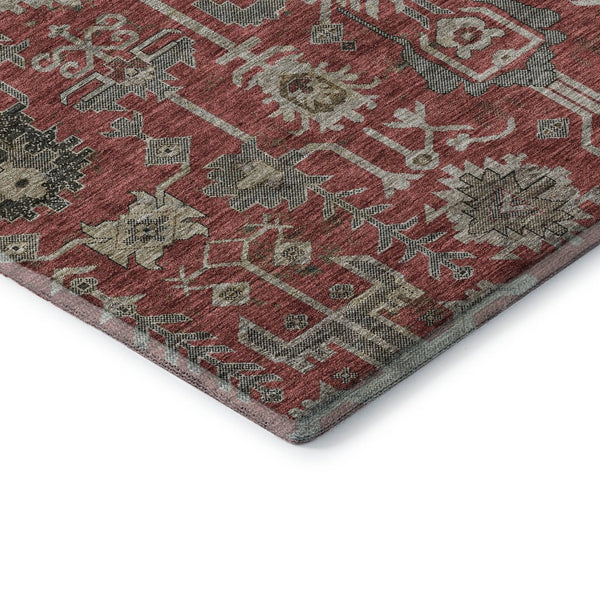 HomeRoots 8' X 10' Red, Beige & Charcoal Oriental Area Rug – Washable, Stain Resistant & UV Protected Elegance 656679