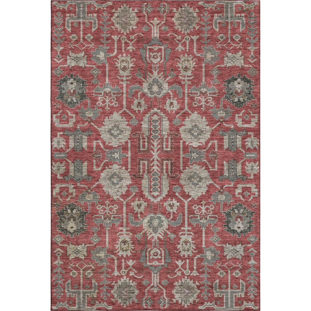 HomeRoots 10' Red, Beige & Charcoal Oriental Washable Area Rug - UV Protected, Stain Resistant, Durable Design 656681