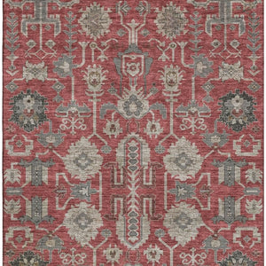 HomeRoots 10' Red, Beige & Charcoal Oriental Washable Area Rug - UV Protected, Stain Resistant, Durable Design 656681