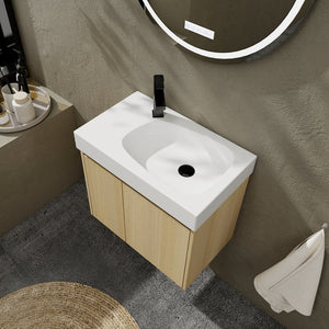 English Elm 24 Inch Bathroom Vanity Floating Ceramic Basin Sink Combo with Double-Door Wall-Mounted Storage Cabinet Durable Engineered Wood Modern Design Oak W1972P190341