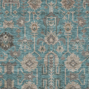 HomeRoots 5' X 8' Elegant Teal, Beige & Charcoal Washable Oriental Rug with UV Protection for High Traffic Areas 656683