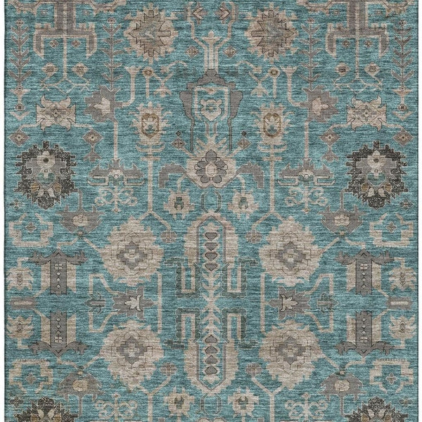 HomeRoots 5' X 8' Elegant Teal, Beige & Charcoal Washable Oriental Rug with UV Protection for High Traffic Areas 656683