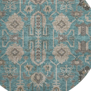 HomeRoots 8' Elegant Teal Beige Charcoal Round Rug - Washable, UV Protected, Stain Resistant for Busy Homes 656684