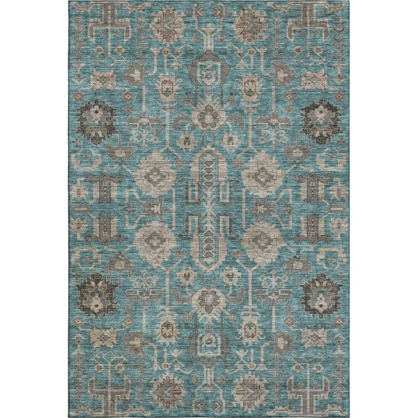 HomeRoots 8' X 10' Elegant Teal Beige Charcoal Washable Oriental Area Rug with UV Protection & Stain Resistance 656685