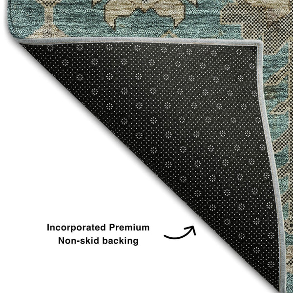 HomeRoots 8' X 10' Elegant Teal Beige Charcoal Washable Oriental Area Rug with UV Protection & Stain Resistance 656685