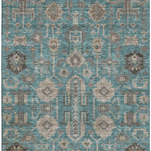 HomeRoots 8' X 10' Elegant Teal Beige Charcoal Washable Oriental Area Rug with UV Protection & Stain Resistance 656685