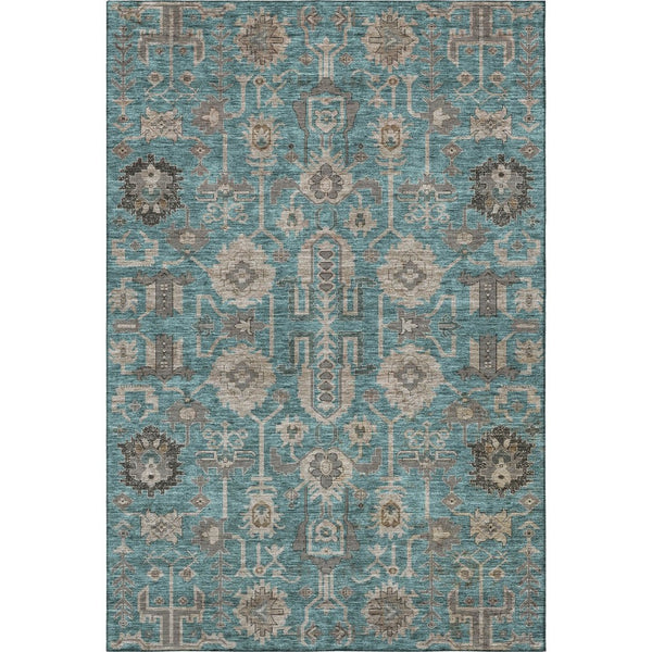 HomeRoots 8' X 10' Elegant Teal Beige Charcoal Washable Oriental Area Rug with UV Protection & Stain Resistance 656685