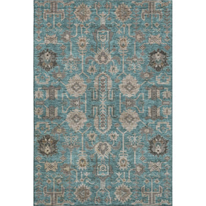 HomeRoots 9' X 12' Teal Beige Charcoal Oriental Area Rug – Durable, Washable, UV-Protected for Family Spaces 656686
