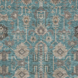 HomeRoots 9' X 12' Teal Beige Charcoal Oriental Area Rug – Durable, Washable, UV-Protected for Family Spaces 656686