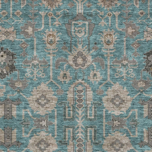 HomeRoots 9' X 12' Teal Beige Charcoal Oriental Area Rug – Durable, Washable, UV-Protected for Family Spaces 656686