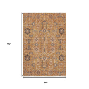 HomeRoots 5' X 8' Washable Terra Cotta & Beige Oriental Area Rug - UV Protected, Stain Resistant, Durable Design 656689