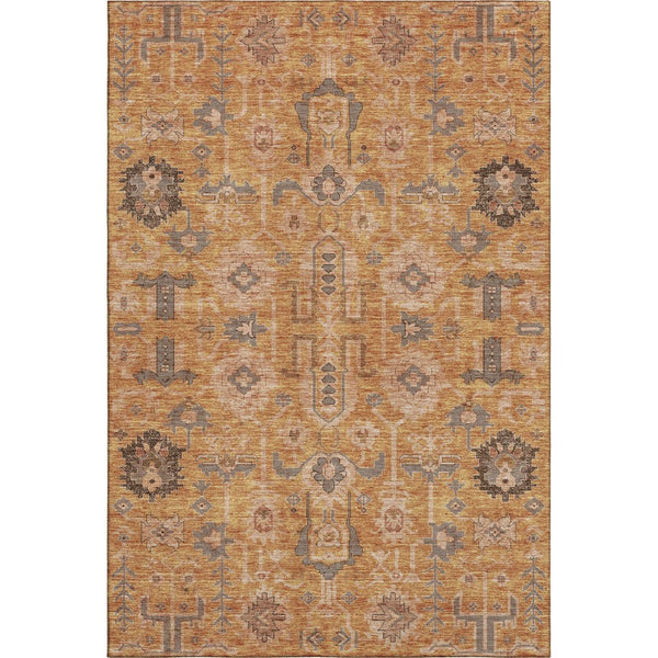 HomeRoots 5' X 8' Washable Terra Cotta & Beige Oriental Area Rug - UV Protected, Stain Resistant, Durable Design 656689