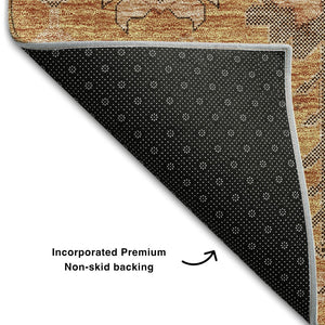 HomeRoots 5' X 8' Washable Terra Cotta & Beige Oriental Area Rug - UV Protected, Stain Resistant, Durable Design 656689
