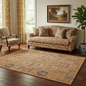 HomeRoots 5' X 8' Washable Terra Cotta & Beige Oriental Area Rug - UV Protected, Stain Resistant, Durable Design 656689