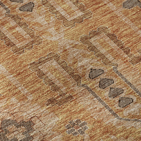 HomeRoots 8' Terra Cotta Beige & Charcoal Round Oriental Rug – Washable, UV-Protected, Stain-Resistant Design 656690