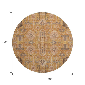 HomeRoots 8' Terra Cotta Beige & Charcoal Round Oriental Rug – Washable, UV-Protected, Stain-Resistant Design 656690