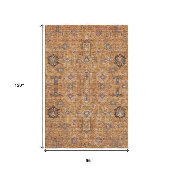 HomeRoots 8' X 10' Washable Terra Cotta Beige & Charcoal Oriental Area Rug - Durable, UV Protected & Stylish! 656691