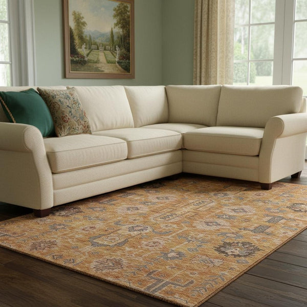 HomeRoots 8' X 10' Washable Terra Cotta Beige & Charcoal Oriental Area Rug - Durable, UV Protected & Stylish! 656691