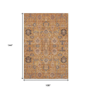 HomeRoots 9' X 12' Timeless Terra Cotta Beige & Charcoal Oriental Area Rug - Washable, UV Protected & Durable 656692