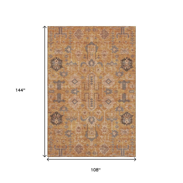 HomeRoots 9' X 12' Timeless Terra Cotta Beige & Charcoal Oriental Area Rug - Washable, UV Protected & Durable 656692