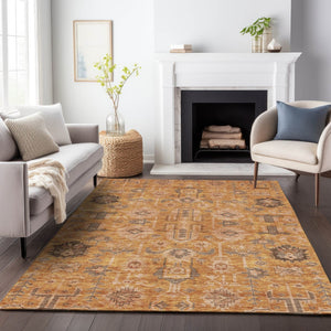 HomeRoots 9' X 12' Timeless Terra Cotta Beige & Charcoal Oriental Area Rug - Washable, UV Protected & Durable 656692
