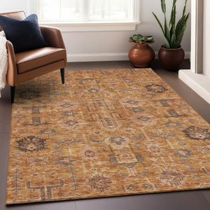 HomeRoots 9' X 12' Timeless Terra Cotta Beige & Charcoal Oriental Area Rug - Washable, UV Protected & Durable 656692