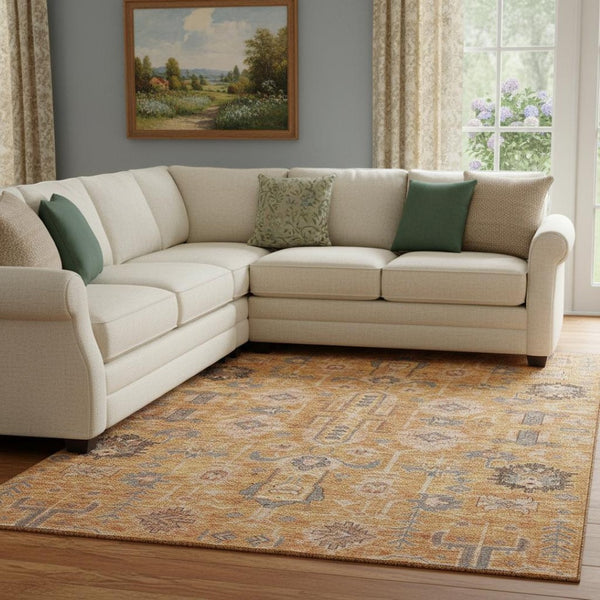 HomeRoots 9' X 12' Timeless Terra Cotta Beige & Charcoal Oriental Area Rug - Washable, UV Protected & Durable 656692