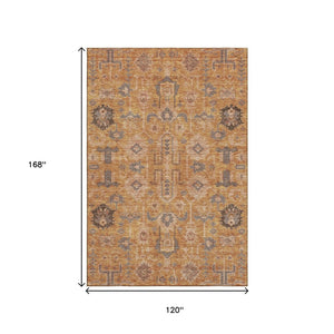 HomeRoots 10' X 14' Terra Cotta Beige & Charcoal Oriental Area Rug - Washable, UV-Protected, Stain-Resistant! 656693