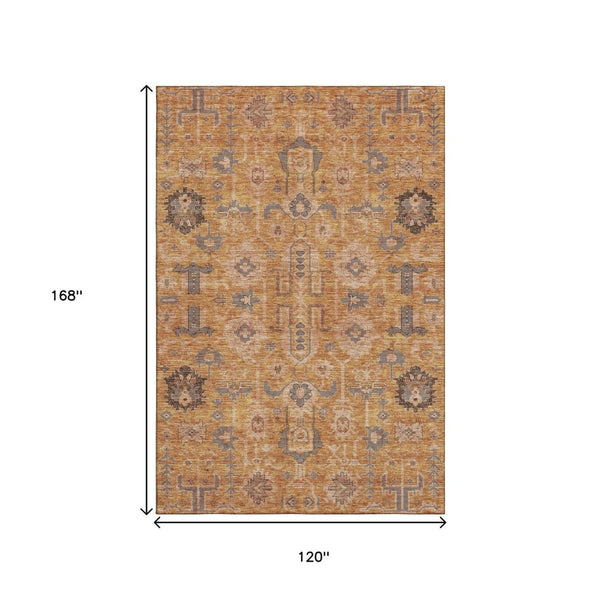 HomeRoots 10' X 14' Terra Cotta Beige & Charcoal Oriental Area Rug - Washable, UV-Protected, Stain-Resistant! 656693