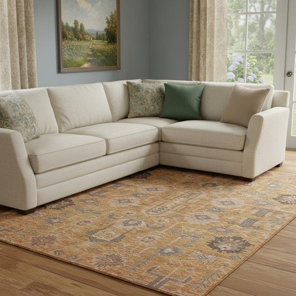 HomeRoots 10' X 14' Terra Cotta Beige & Charcoal Oriental Area Rug - Washable, UV-Protected, Stain-Resistant! 656693