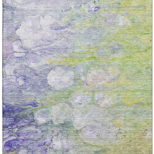 HomeRoots 5' Abstract Washable Area Rug in Artichoke Green, Purple & Ivory - UV Protected, Stain-Resistant Design 656695