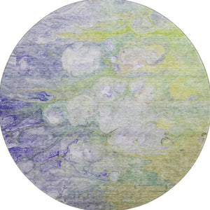 HomeRoots 8' Artichoke Green, Purple & Ivory Abstract Round Rug - Washable, UV Protected & Stain Resistant! 656696