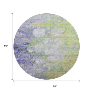 HomeRoots 8' Artichoke Green, Purple & Ivory Abstract Round Rug - Washable, UV Protected & Stain Resistant! 656696