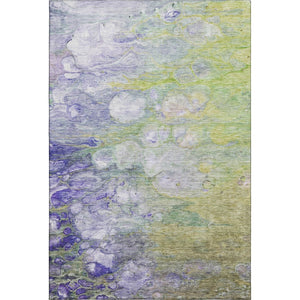 HomeRoots 8' X 10' Abstract Area Rug in Artichoke Green, Purple & Ivory - Washable, UV Protected, Durable Design 656697