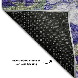HomeRoots 8' X 10' Abstract Area Rug in Artichoke Green, Purple & Ivory - Washable, UV Protected, Durable Design 656697