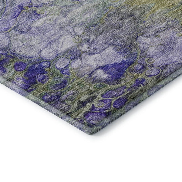 HomeRoots 8' X 10' Abstract Area Rug in Artichoke Green, Purple & Ivory - Washable, UV Protected, Durable Design 656697