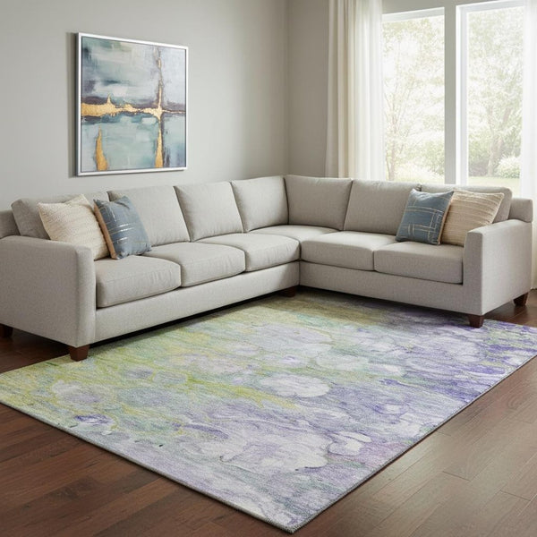 HomeRoots 9' X 12' Artichoke Green Abstract Area Rug - Washable, UV Protected, Durable Design for Any Room 656698
