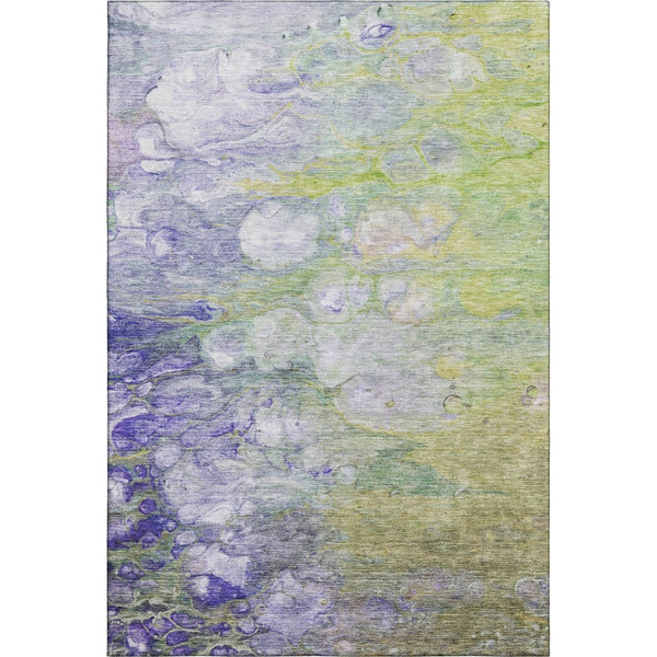 HomeRoots 10' Artichoke Green and Purple Abstract Area Rug - Washable, UV Protected, Perfect for Busy Homes 656699