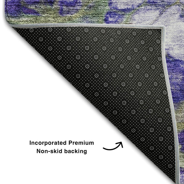 HomeRoots 10' Artichoke Green and Purple Abstract Area Rug - Washable, UV Protected, Perfect for Busy Homes 656699
