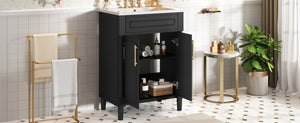 English Elm 24" Bathroom Vanity with Integrated Ceramic Sink and Adjustable Shelf, Vintage Hardware, Space-Saving Design Black N710P277711B