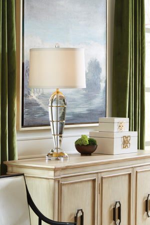 Wildwood Peninsula Crystal Table Lamp With Antique Brass Accents — Slim 33" Accent Light For Bedside & Entryway 65670