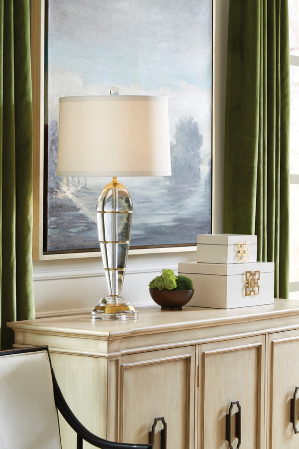 Wildwood Peninsula Crystal Table Lamp With Antique Brass Accents — Slim 33" Accent Light For Bedside & Entryway 65670