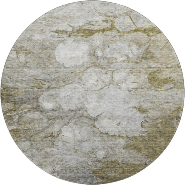 HomeRoots 8' Brown and Ivory Abstract Washable Round Rug - UV Protected, Durable, Easy-Care for High Traffic Areas 656702